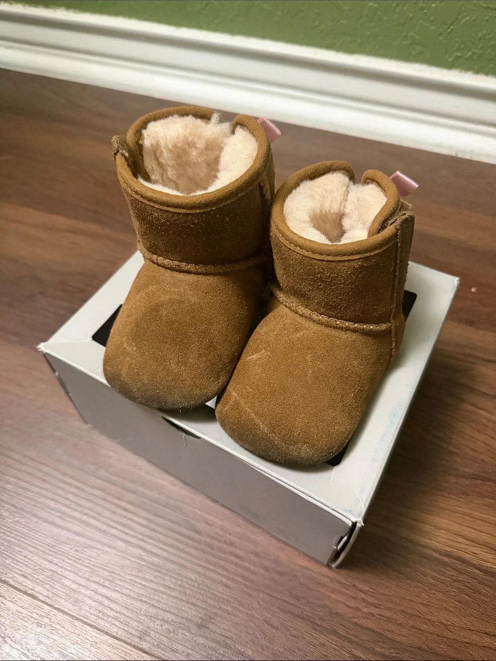 UGG Baby Chestnut Suede Boot with Pink Bow Accent